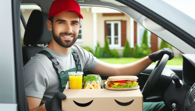 Driver delivering food from his car