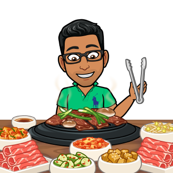 Bitmoji character eating a Korean BBQ