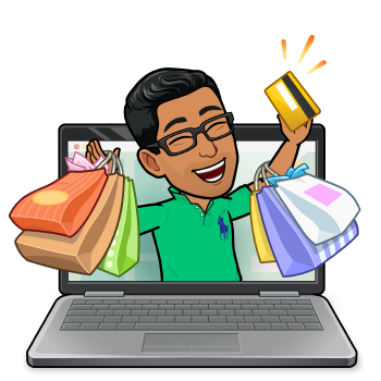 Personal bitmoji holding bags and credit card