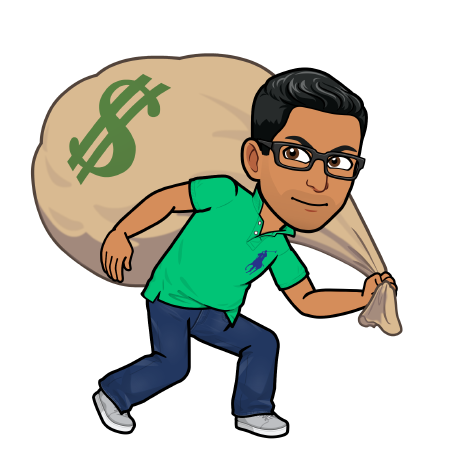 Bitmoji with a bag of stolen money