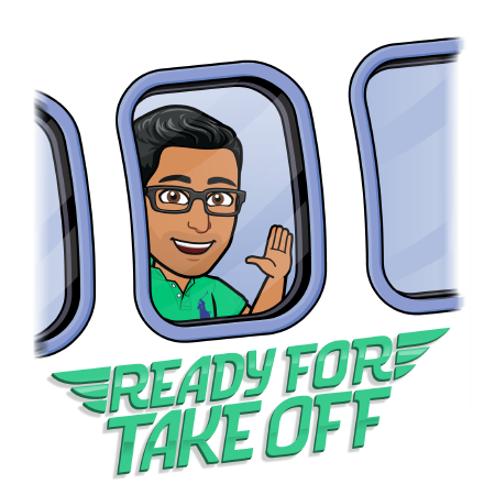 Bitmoji waving from inside plane